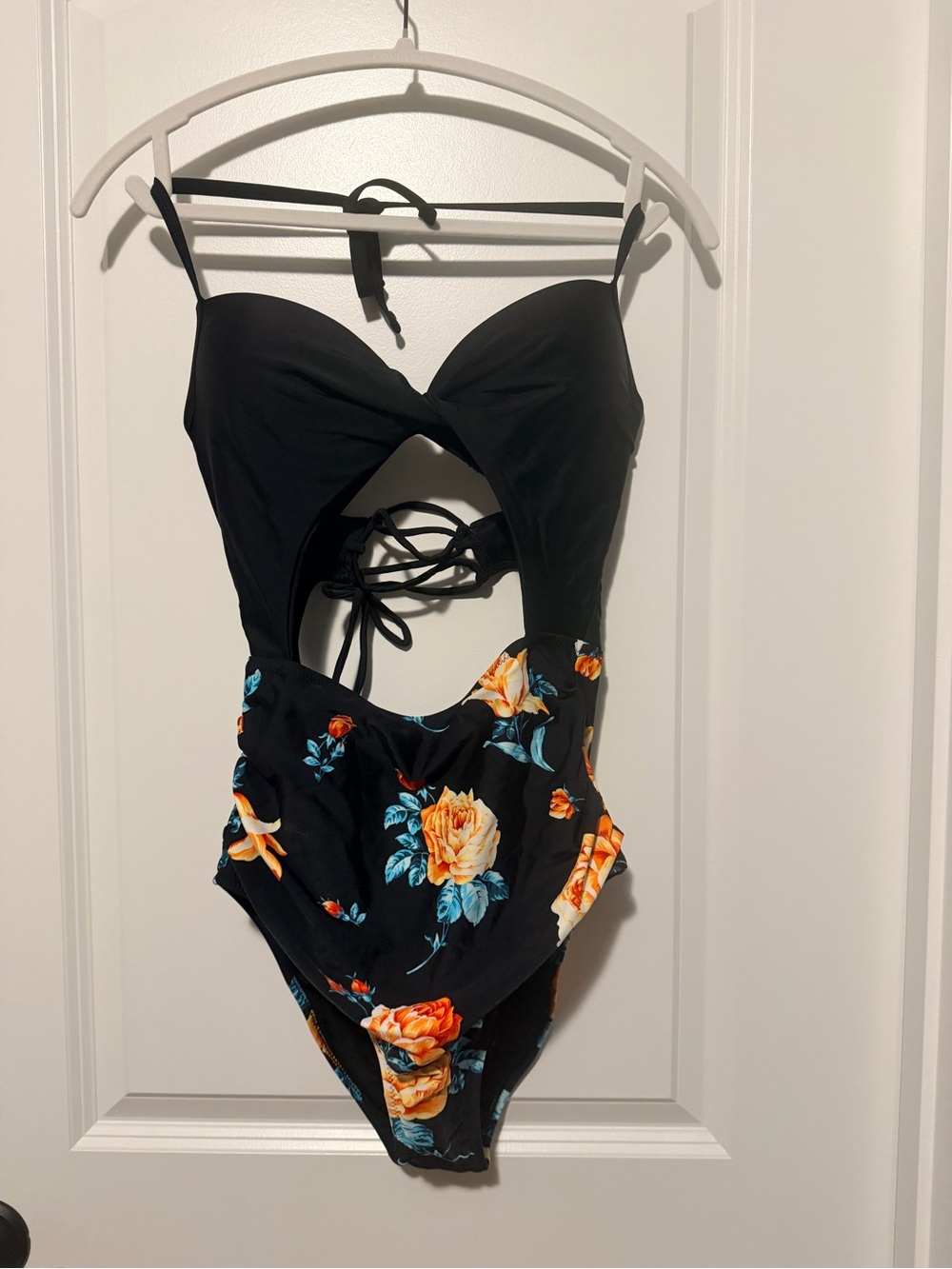 Cupshe Black One-Piece Swimsuit with Orange Floral Print